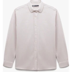 Pamuklu Düğmeli Armürlü Uzun Kollu Gömlek