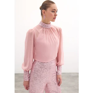 Payet Detaylı Bluz - Pudra