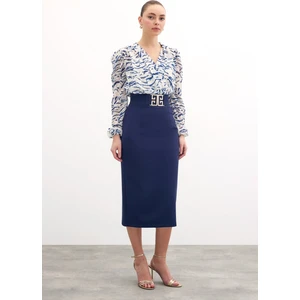 Aksesuar Detaylı Kalem Etek - Lacivert