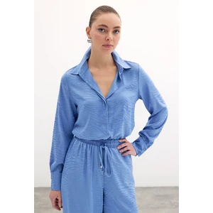 Desenli Düz Klasik Gömlek - Indigo