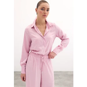 Desenli Düz Klasik Gömlek - Pudra