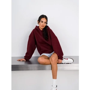 Kapüşonlu Içi Polar Bordo Unisex Oversize Hoodie Sweatshirt