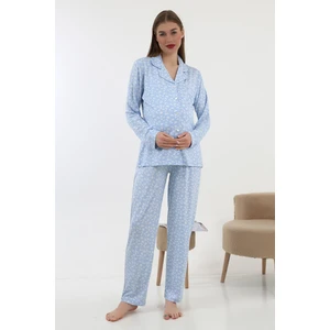 Önden Düğmeli Hamile Lohusa Uzun Kol Pijama Takımı