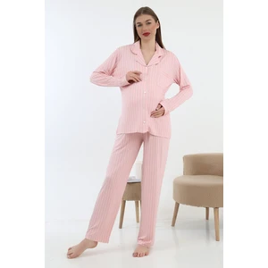 Önden Düğmeli Hamile Lohusa Uzun Kol Pijama Takımı