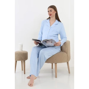 Önden Düğmeli Hamile Lohusa Uzun Kol Pijama Takımı