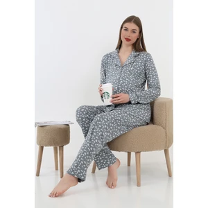 Önden Düğmeli Hamile Lohusa Uzun Kol Pijama Takımı