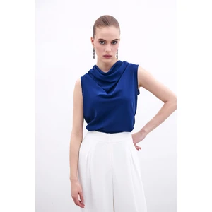 Degaje Yaka Kolsuz Bluz - Lacivert