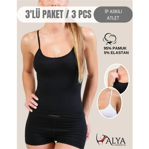 Alya Underwear Kadın Pamuklu Ip Askılı Oval Yaka Atlet ( 3'lü, Siyah, Beyaz, Ten -Xl )