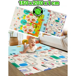 Circle Toys Neşeli Zürafa + Taşıtlar , Katlanabilir Çocuk Oyun Halısı – 150X200X1 cm - Taşıma Çantası Yanında
