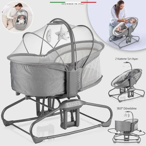 Verde Elektrikli Otomatik Sallanan Ana Kucağı Beşik 360° Dönebilir Kademeli Gri