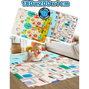 Circle Toys Neşeli Zürafa + Taşıtlar , Katlanabilir Çocuk Oyun Halısı – Ekstra Large - 180X200X1 cm - Taşıma Çantası Yanında