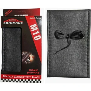 Geçmeli Direksiyon Kılıfı Düz Deri Dikişli Dikmeli Direksiyon Kılıfı Siyah Dikişli - Kokusuz -