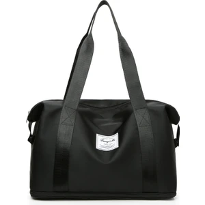 Oxford Kumaş Duffle Çanta Hafta Sonu Gecelik Omuz Çantası Spor Salonu El Çantası-Siyah (Yurt Dışından)