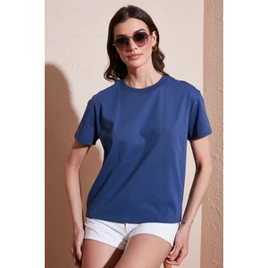 Pamuklu Oversize Fit Bisiklet Yaka T Shirt Bayan T Shirt 5866097