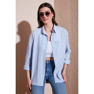 Regular Fit Tek Cepli Önü Kısa Arkası Uzun Krinkıl Gömlek Bayan Gömlek 6772752