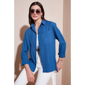 Regular Fit Tek Cepli Önü Kısa Arkası Uzun Krinkıl Gömlek Bayan Gömlek 6772752