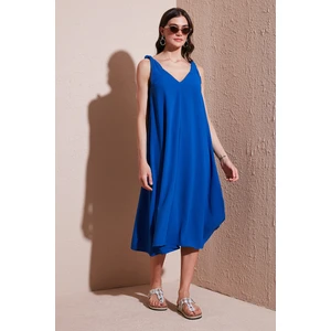Oversize Fit V Yaka Midi Boy Basic Elbise Bayan Elbise 6788688