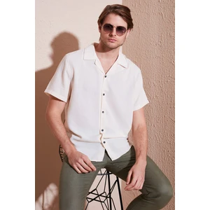 Keten Görünümlü Kısa Kollu Apaş Yaka Regular Fit Gömlek Erkek Gömlek CF23S116775
