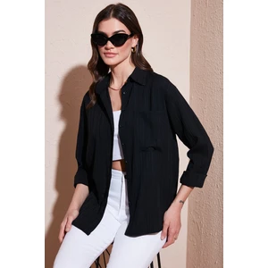 Regular Fit Tek Cepli Önü Kısa Arkası Uzun Krinkıl Gömlek Bayan Gömlek 6772752
