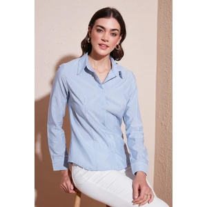 Pamuklu Slim Fit Klasik Yaka Çizgili Gömlek Bayan Gömlek 6777423