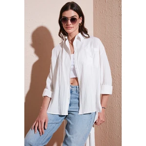 Regular Fit Tek Cepli Önü Kısa Arkası Uzun Krinkıl Gömlek Bayan Gömlek 6772752