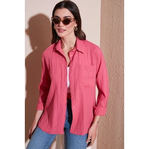 Regular Fit Tek Cepli Önü Kısa Arkası Uzun Krinkıl Gömlek Bayan Gömlek 6772752