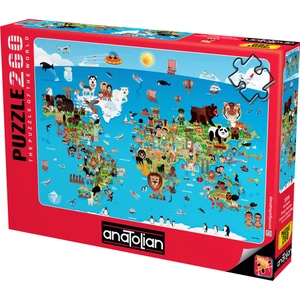 260 Parça xl Puzzle - Karikatür Dünya Haritası 3338