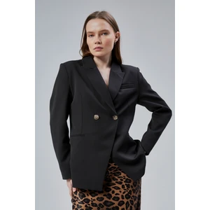 Siyah Regular Fit Yırtmaç Detaylı Blazer Ceket