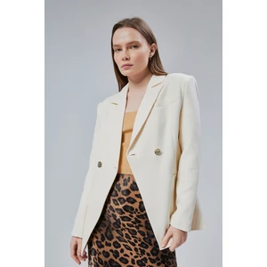 Ekru Regular Fit Yırtmaç Detaylı Blazer Ceket