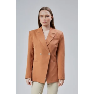 Kahverengi Regular Fit Yırtmaç Detaylı Blazer Ceket