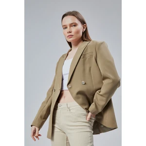 Açık Haki Regular Fit Yırtmaç Detaylı Blazer Ceket