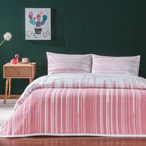 Grid Pembe Genç Modası Çift Kişilik Pamuklu Pike Takımı