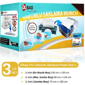 Zip&Zip 3' Lü Jumbo Set Büyük Boy Vakumlu Hurç Yorgan Hurcu Vakumlu Poşet