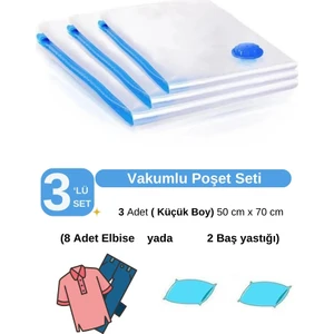 (3 Adet) Küçük Boy 50 cm x 70 cm Vakumlu Poşet- Vakumlu Hurç