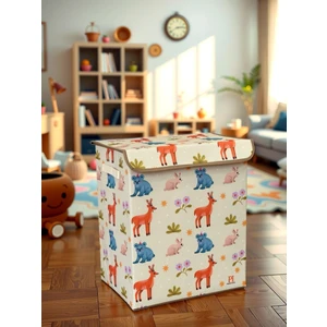 Wild Animals Büyük Boy Kapaklı Kirli Çamaşır Oyuncak Düzenleyici Saklama Kutusu Sepeti 40X50X30