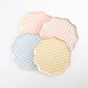 Meri Meri - Gingham Plates - Damalı Tabaklar - S - 12'li