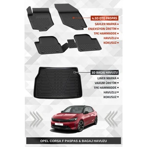 Opel Corsa F 2020+ Uyumlu 4.5d Premium Havuzlu Oto Paspas ve Liner Marka 3D Bagaj Havuzu