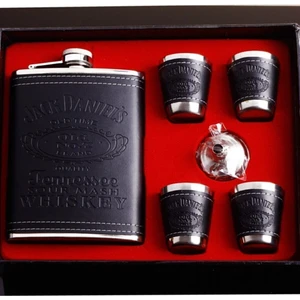 Fırsat 7 J4CK Daniels Metal Votka Viski Matarası 4 Adet Shot Bardağı Set Metal Matara Seti