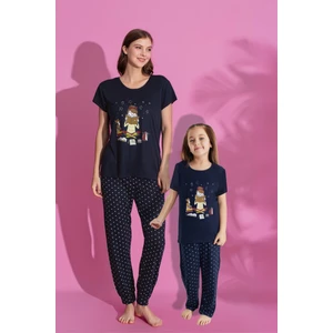 Anne Kız Kombin Desenli Viskon Kısa Kollu Pijama Takımı (Anne Kız Ayrı Satılır)