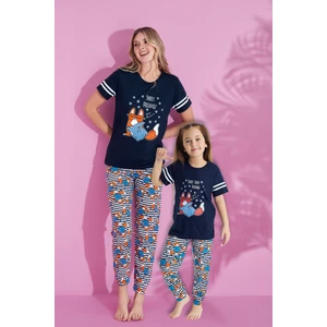 Anne Kız Kombin Desenli Viskon Kısa Kollu Pijama Takımı (Anne Kız Ayrı Satılır)