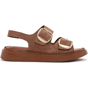 Kadın Pudra Kalın Tabanlı Tokalı Süet Deri Comfort Sandalet 25SFD340710