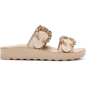 Kadın Bej Çift Tokalı Taşlı Terlik 25SFE460718