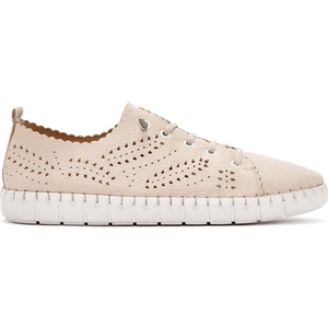 Kadın Bej Bağcıklı Desenli Deri Comfort Sneaker 25SFD5006FT