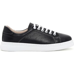 Kadın Siyah Bağcıklı Deri Sneaker 25SFD500718