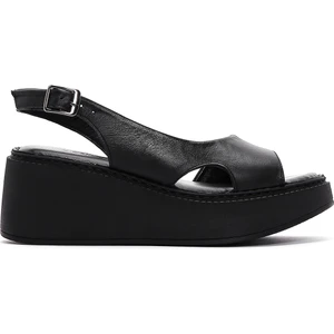 Kadın Siyah Kalın Tabanlı Deri Comfort Sandalet 25SFD340818