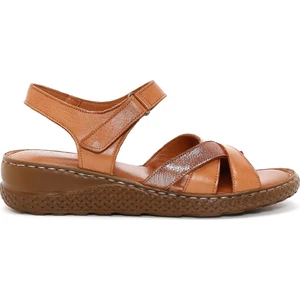 Kadın Taba Bilekten Bantlı Deri Comfort Sandalet 25SFD320618