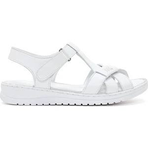 Kadın Beyaz Bantlı Deri Comfort Sandalet 25SFD340318