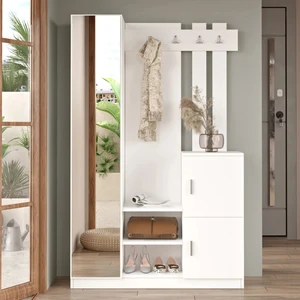 Robin Home Lenka Aynalı Vestiyer Portmanto Ayakkabılık Beyaz