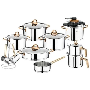 1087 Bakır Silindir Çelik Kulplu 18 Parça Hiper Set