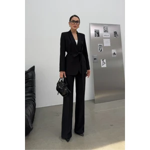 Kadın Ikili Kuşaklı Blazer Ceket Pantolon Takım